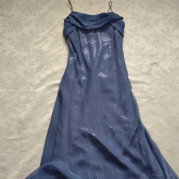 betsy and adam blue sequin dress Petite Carolina Long Velvet V-Neck Sequin Sleeve Dress main image 0